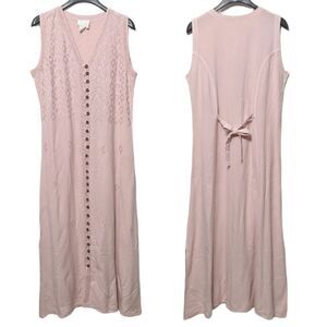 SOFT SURROUNDINGS Embroidered Button Front Maxi Dress S